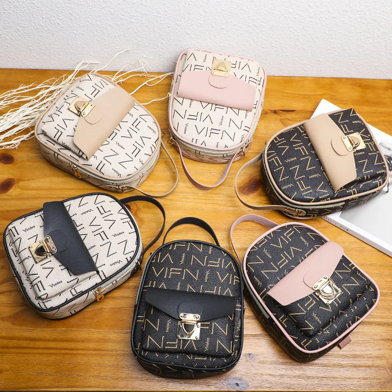 New Casual Allmatch Female Bag Cute Womens Backpack Square Sling Bag Fashion Printed Mini Daypack