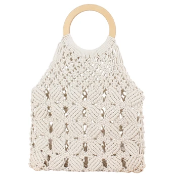 

Rattan Cotton Rope Hollow Straw Woven Beach Bag Without Lining Storage Bag Fashion Women'S Totes Fashion Shoulder Bags White