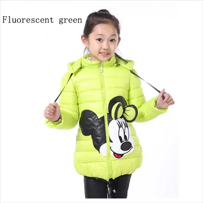 Fluorescent Yellow Новинка года, осенне-зимняя детская хлопковая стеганая куртка с Минни детская одежда однотонная теплая хлопковая куртка в полоску с капюшоном для мальчиков и девочек, пальто - Color: Fluorescent Yellow