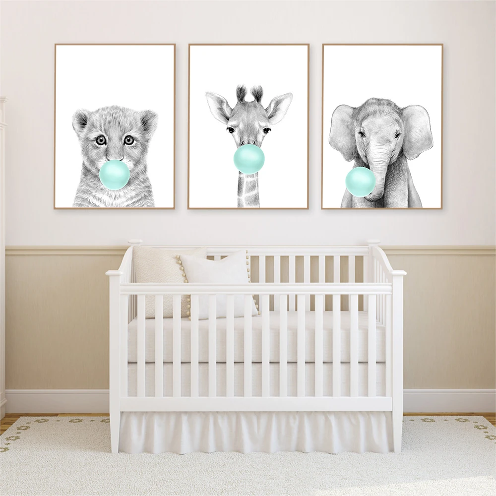 Affiche Murale Avec Elephant Girafe Bulle De Sarcelle Peinture Imprimee Decoration Nordique Pour Chambre D Enfant Et Bebe Aliexpress