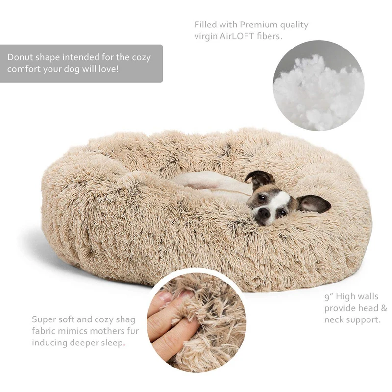 Роскошная круглая кровать для питомца собаки, нескользящая плюшевая теплая зимняя мягкая круглая подушка для глубокого сна, мягкая круглая подушка для питомца кошек, моющаяся кровать