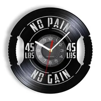 Fitness Gym Sign Weight Plate 45lbs Vinyl LP Record Wall Clock Workout Room Weightlifting Decor Artwork Clock Fitness Gift 1