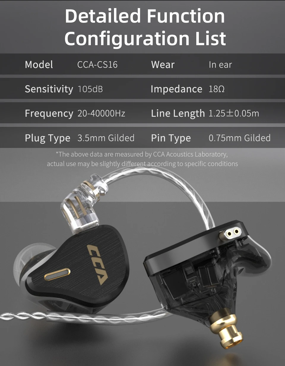 Cca cs16 16ba units hifi in ear earphones bass noise cancelling earbuds metal dj sports headphone for kz zax asx zsx edx zs10 z1