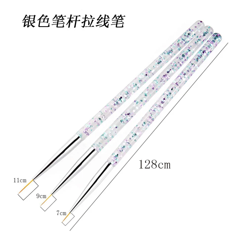 3Pcs Acrylic French Stripe Nail Art Liner Brush Set 3D Tips Manicure Ultra-thin Line Drawing Pen UV Gel Brushes Painting Tools