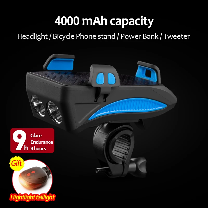 4000mAH with Light CoolChange велосипедный светильник, заряжаемый от USB, флэш-светильник, держатель для телефона, велосипедный высокий светильник 2000/4000 мАч, внешний аккумулятор, велосипедный рожок, светодиодный светильник - Цвет: 4000mAH with Light