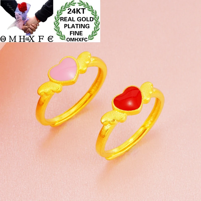 OMHXFC Wholesale RI255 European Fashion Hot Fine Woman Girl Party Birthday Wedding Gift Pink Red Heart 24KT Gold Resizable Ring | Украшения