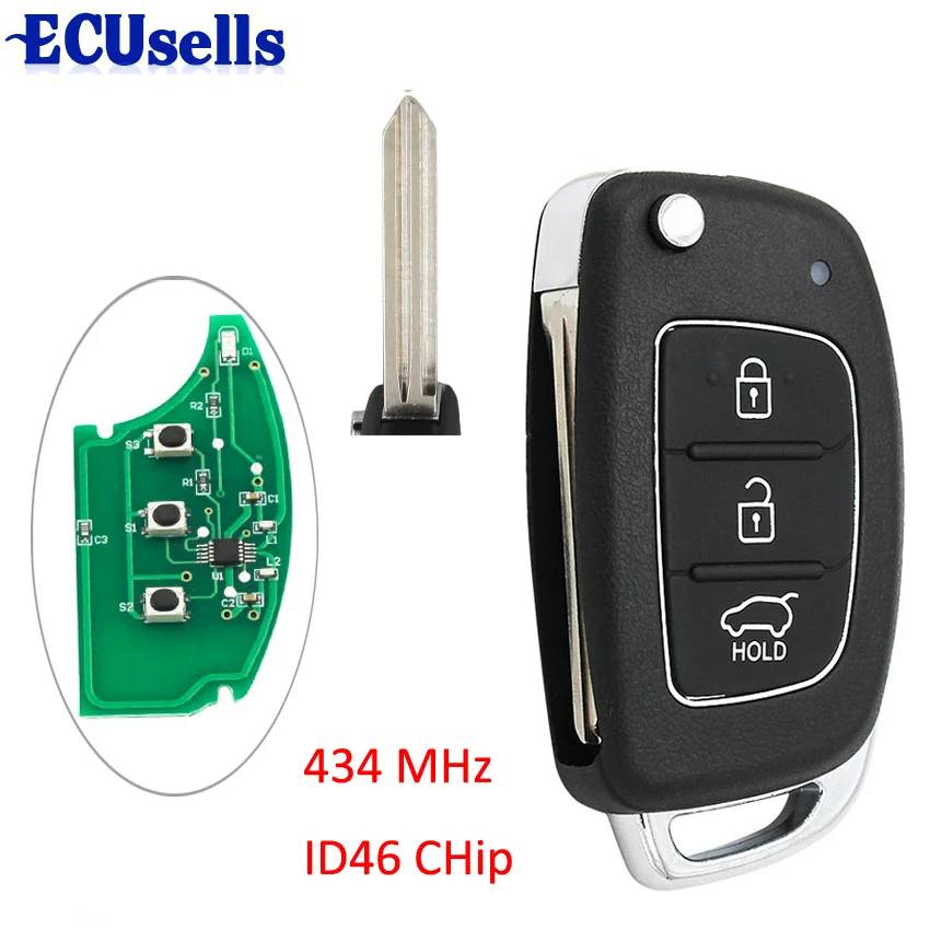 Floding Keyless дистанционный брелок 3 кнопки 434MHz ID46 чип для hyundai ELANTRA new Verna