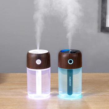 

300ML Mini Usb Air Humidifier Diffuser Wood Grain Electric Ultrasonic Cool Mist Humidifier Luchtbevochtiger With Colourful Light
