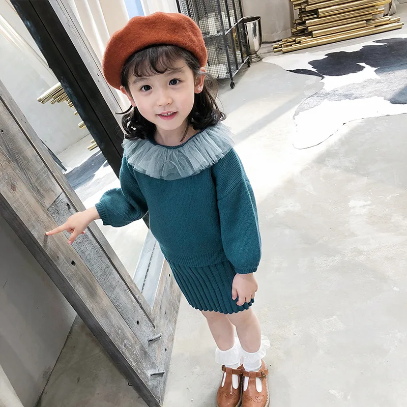 

Children Baby Kids Girls Knitted Sweater Dress Two Piece Sweater Sets Baby Girls Sweater Sets Knitted Baby Girl Winter Clothes