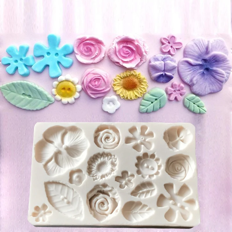Flower Buttons Mould Silicone Fondant Cakes Decor Tools Silicone Molds Sugarcraft Chocolate