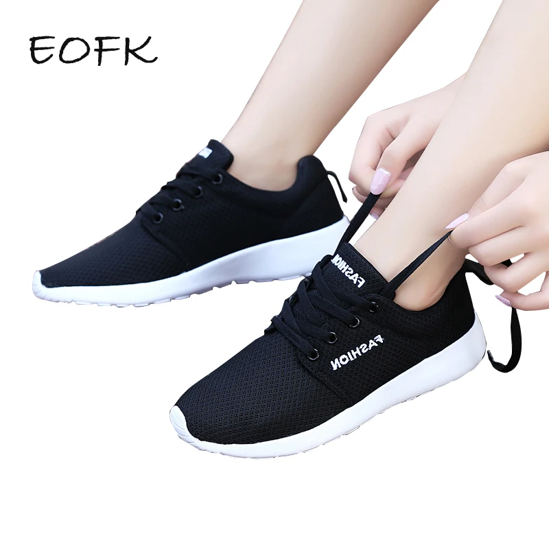 EOFK/женские кроссовки; женская обувь на плоской подошве; спортивная обувь для фитнеса для подростков; школьные мягкие легкие кроссовки со шнуровкой; большие размеры 44