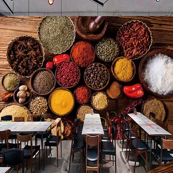 

Custom Any Size Mural Wallpaper 3D Stereo Seasoning Hotel Kitchen Restaurant Background Creative Mural Retro Nostalgia Wallpaper