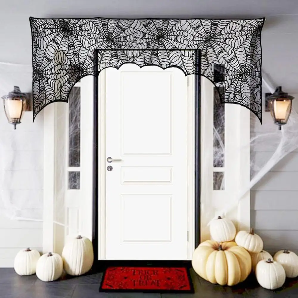 Украшения на Хэллоуин черная скатерть Spiderweb камин чехол абажур занавеска