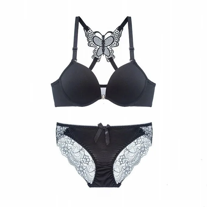 ATHVOTAR Sexy Underwear Sets Lace Butterfly Bra Set Beauty Back Lingerie Suits Push Up Front Closure Bra Women Panties sexy bra and panty set Bra & Brief Sets