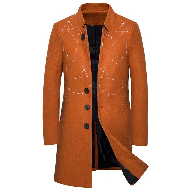 New Autumn Winter Men Warm Jacket Long Sleeve Hooded Solid Coat Pattern Printing Male Clothing Trench Streetwear Cardigan