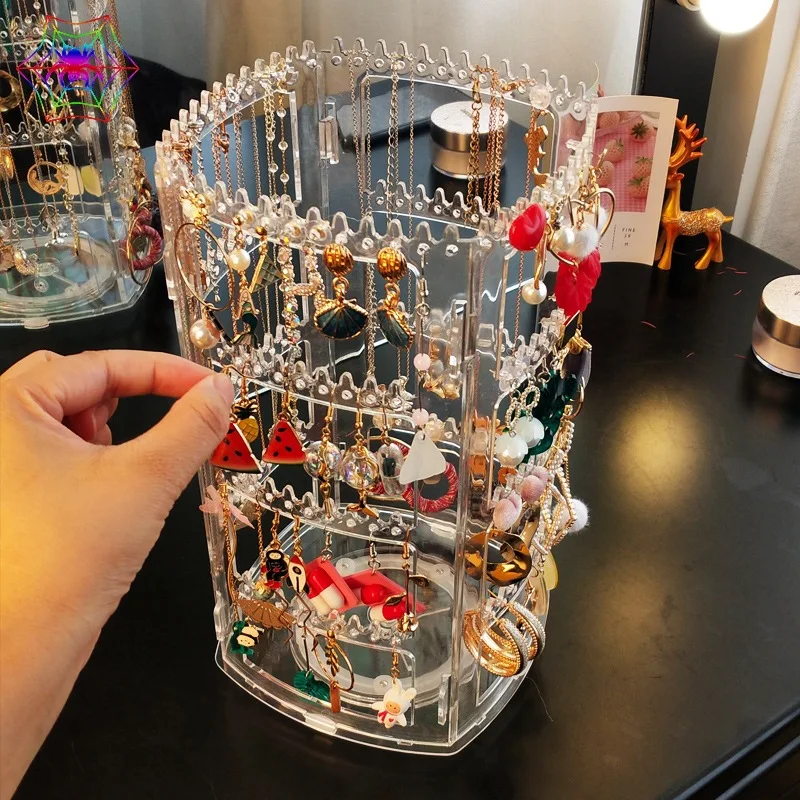Earring Holder Jewelry Organizer Storage Box Necklace Display Stand Jewelry  Hanger Rotating Earring Holder Plastic Box Assemble