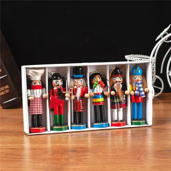 

6 PCs Christmas Wooden Crafts 12cm Nutcracker Soldier New Year Shape Puppet Band Dolls Christmas Home Gift Miniatures Decoration