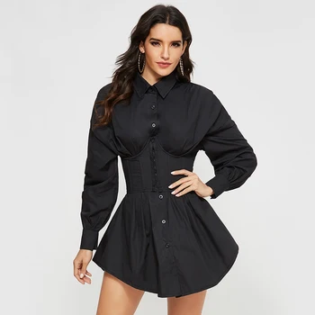 

ADYCE Newest Summer Long Sleeve Dress Sexy White Black Mini Bodycon Button Corset Club Party Lady Fashion Dresses Femme Vestidos