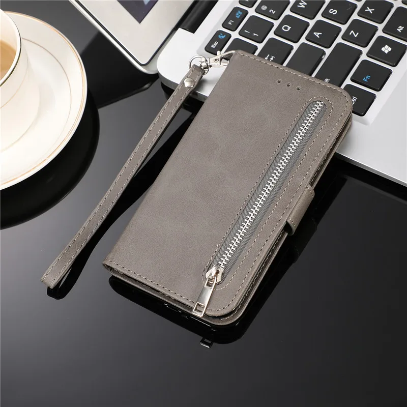 Кожаный чехол-бумажник на молнии для Samsung Galaxy S10 E S9 S8 Plus Note 8 9 10+ Plus S7 Edge A70 A50 A40 A30 чехол для телефона - Цвет: Grey