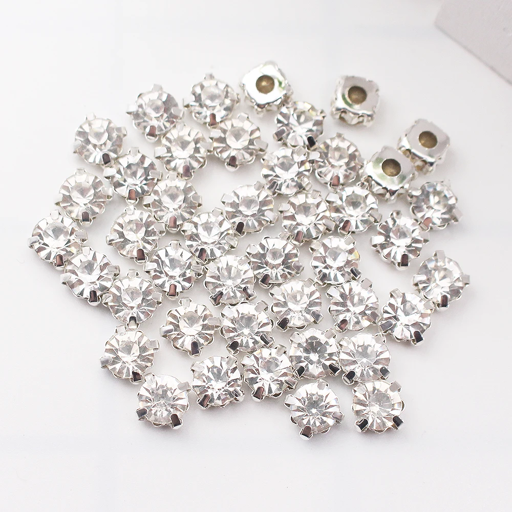 3mm-8mm Claw Cup Crystals Strass Flatback Round Stones Non Hotfix Silver Base Sew On Rhinestones For Clothes DIY Needlework Gems