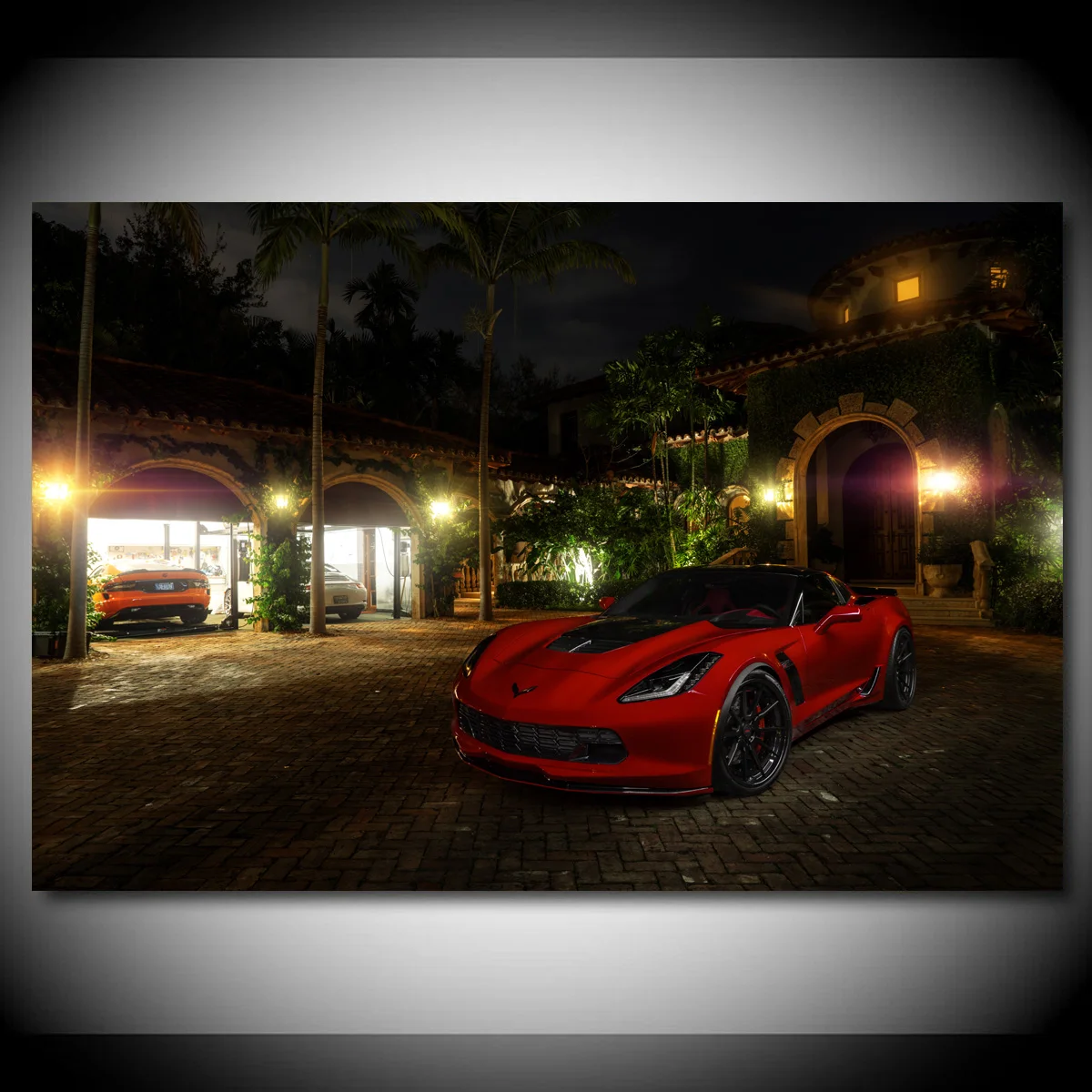 Red Car Convertible Corvette Z06 Sport Car Wallpaper Supercar Poster Canvas Print Paintings Wall Art For Living Room Decor