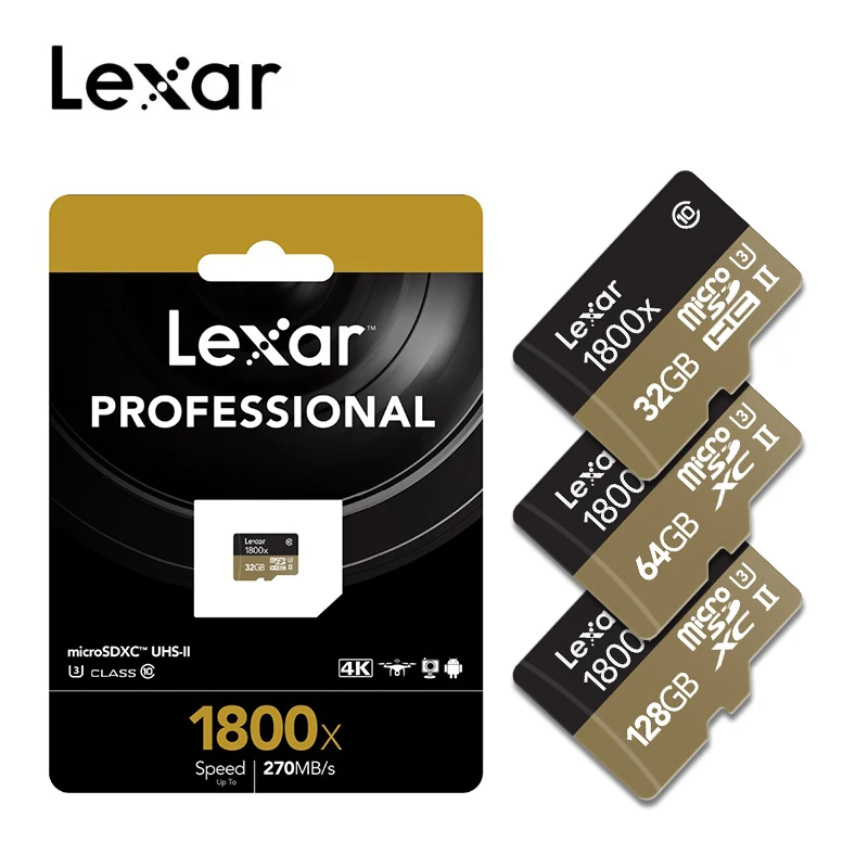 Lexar 1800x32 Гб 64 ГБ карта Micro SDXC 270 МБ/с./с U3 Профессиональная 32 Гб 64 Гб картридер 2 микро-sd карта памяти TF карта класс 10