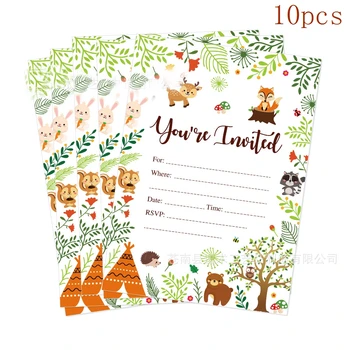 

10Pcs Woodland Animals Birthday Invitation Cards Party Jungle Safari Party Decor Jungle Animal Forest Bithday Party Supplies