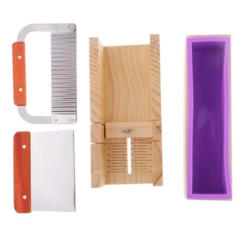 

4Pcs Silicone Soap Molds Loaf Bread Wire Slicer Soap Making Silicone Mold with Wood Box