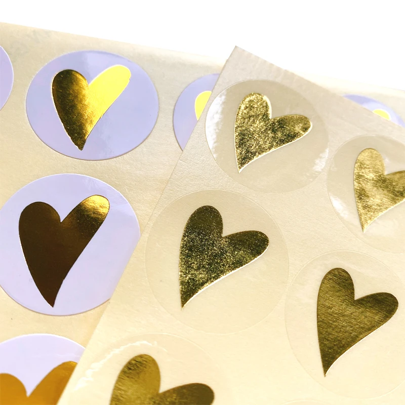 160pcs Golden Heart seal Stickers Round Baking Package Sticker Handmade Products DIY White Decoration Sticker
