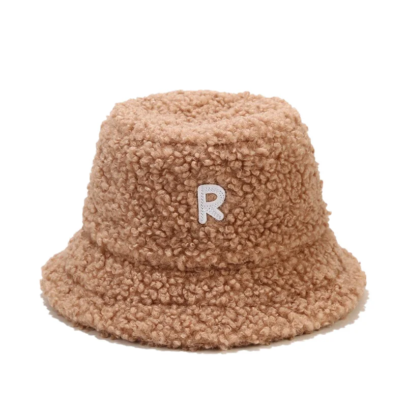 

Versatile Japanese Alphabet Lamb Fur Fisherman Hat Woman Winter Tide Warm Thickened Cap Basin Hat Soft Big Wide Brim Outdoor