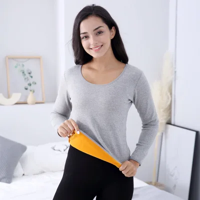 Big O-neck Gray 3XL Однослойная бархатная Термоодежда с длинным рукавом для женщин, зимнее нижнее белье с круглым вырезом, базовые термотопы для женщин, вторая кожа - Цвет: Big O-neck Gray