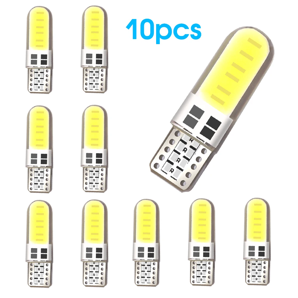 10 pces t10 cob 4/6/12 smd led auto interior lâmpada canbus erro livre branco 5730 led 12v lado do carro cunha luz cúpula lâmpada
