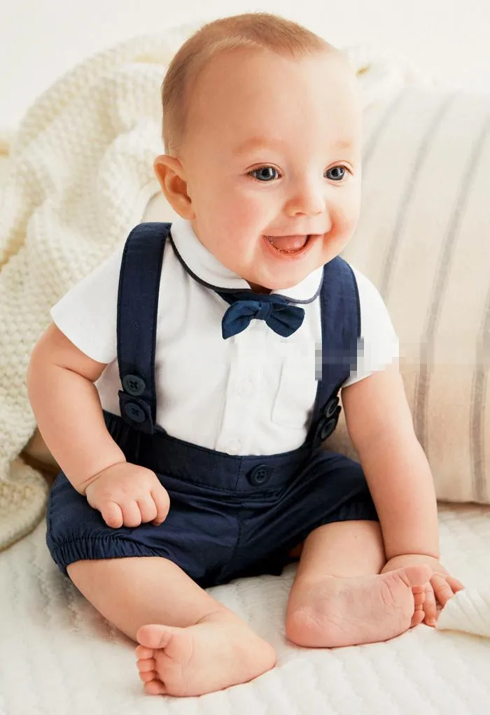Gentleman Infant Baby Boy Suspenders Outfit Set Dress Shirt Formal Suit Wedding 