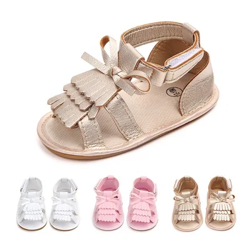 

2020 Newborn Infant Baby Girls Sandals Prewalker Non-slip Hollow Princess Summer Tassel PU Leather Shoes 0-18M