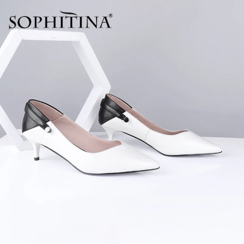 SOPHITINA Summer Women Pumps Pointed Toe Thin Heels Med Ankle-Wrap Slip-On Confortable Shoes Sheepskin Office Mature Pumps MC578