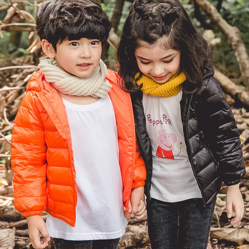 Детские пуховые пальто для мальчиков; яркие цвета; теплые куртки; детская одежда; сезон осень-зима; Однотонный пуховик с капюшоном для девочек; одежда для детей; От 2 до 9 лет