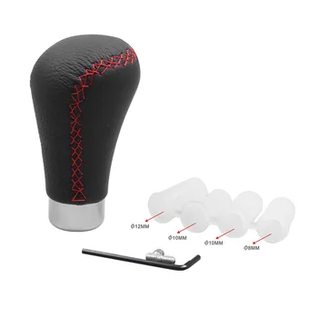 

Artificial Black Leather Classic Manual Gear Shift Knob Shifter Lever Cover in Red Stitch