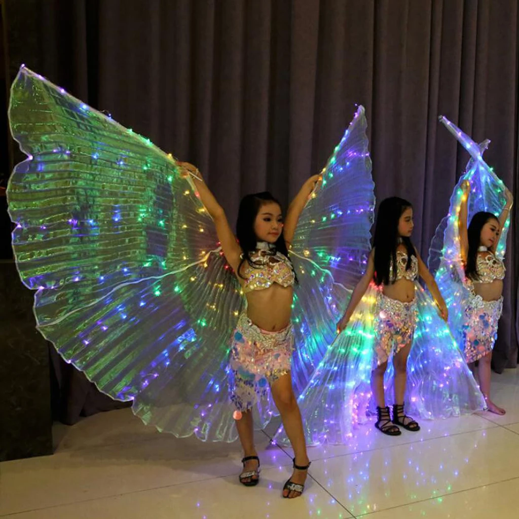 Adults LED Wings Glow Light Up Belly Dance Costume with Sticks Performance