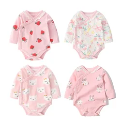 Barboteuse à manches longues pour fille, joli body imprimé fraise, vêtements pour nouveau né, printemps automne 