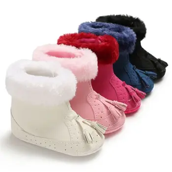 

Infant Baby Girl Winter Cotton Knit Fleece Snow Boots Warm Fur Soft Crib Shoes