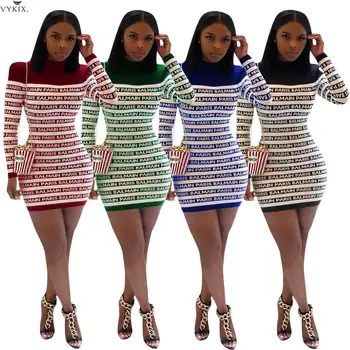

Sexy Dress Letter Printed Short Pencil Women Dress Autumn Long Sleeve Dress Casual Fashion Mini Dress Office Lady Party Dress