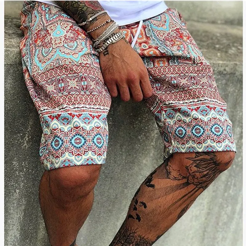 

Men Casual Shorts Summer New Male Printing Mid-waist Hawaiian Beach shorts Drawstring Shorts Men's Breathable Quick Drying Short