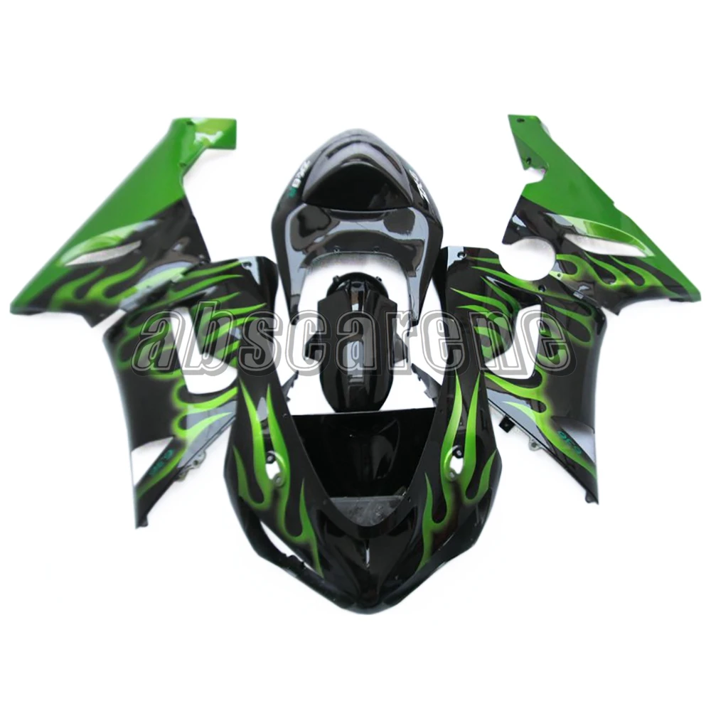 ABS пластик полный комплект обтекателя для Kawasaki ZX6R ZX-6R 2005 2006 05 06 впрыска электронный атомайзер глянцевый черный с зеленым пламенем