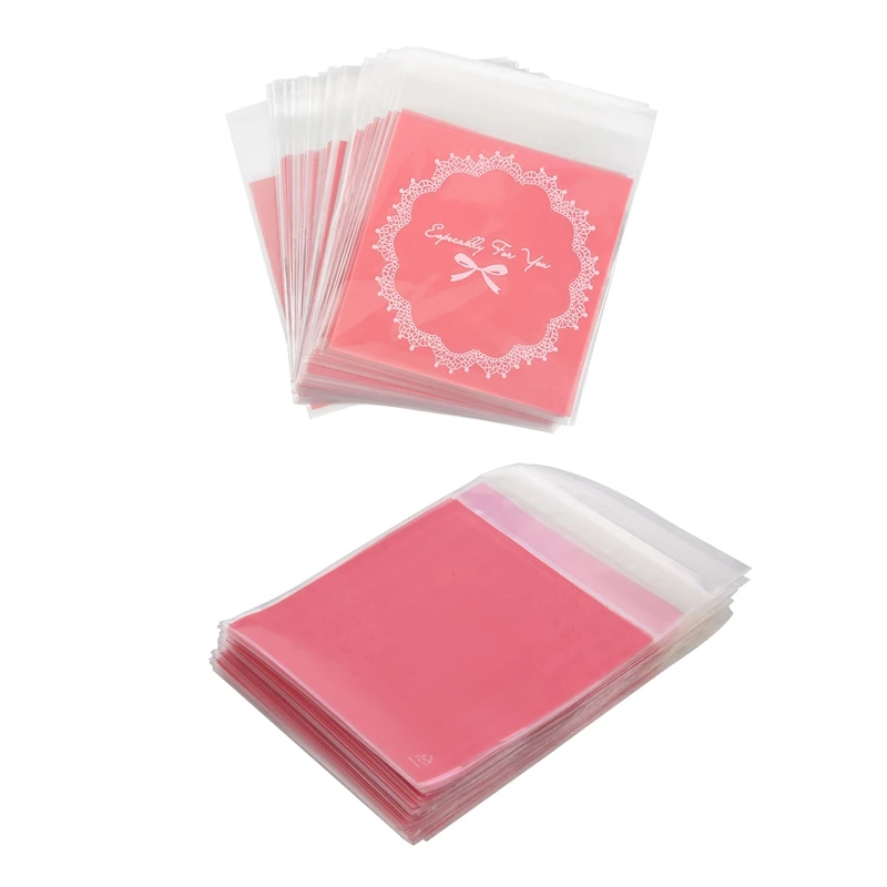 200 PCS Bowknot OPP Self Adhesive Cookie Bakery Candy Biscuit Roasting Treat Plastic Bag (Purple/Light Pink)10x10cm