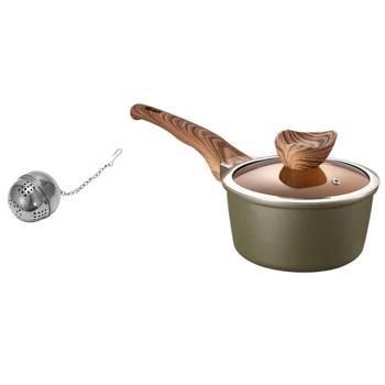 

1 Pcs 16Cm Wide 8.3Cm High Wheat Rice Stone Non-Stick Cooker Milk Pot 1200Ml & 1 Pcs Tea Ball Strainer Stainless Steel