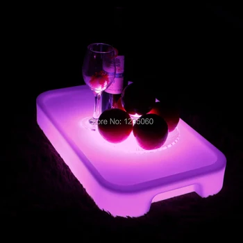 

Waterproof LED Light Up Square Serving Tray Multi Colors Rechargeable LED fruit drinks trays Holder light + Remote Controller
