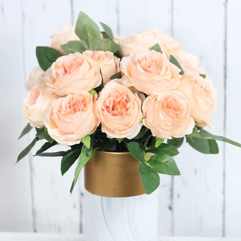 

Silk Artificial Flowers Peony White Bride Holding Bouquet Accessories Champagne Roses Fake Flowers Wedding Home Decoration Table