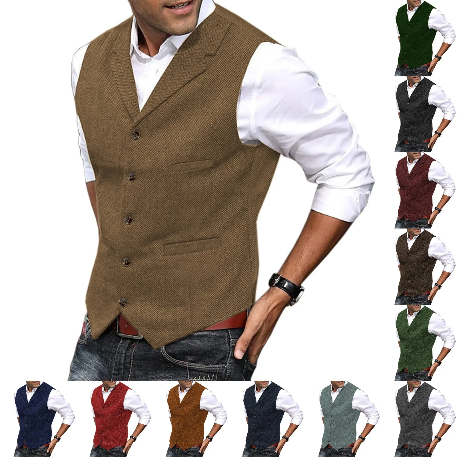 Mens Suit Dress Vests Casual Mens Brown Vest Silver Slim Fit V Neck Tuxedos For Wedding Banquet Nightclub