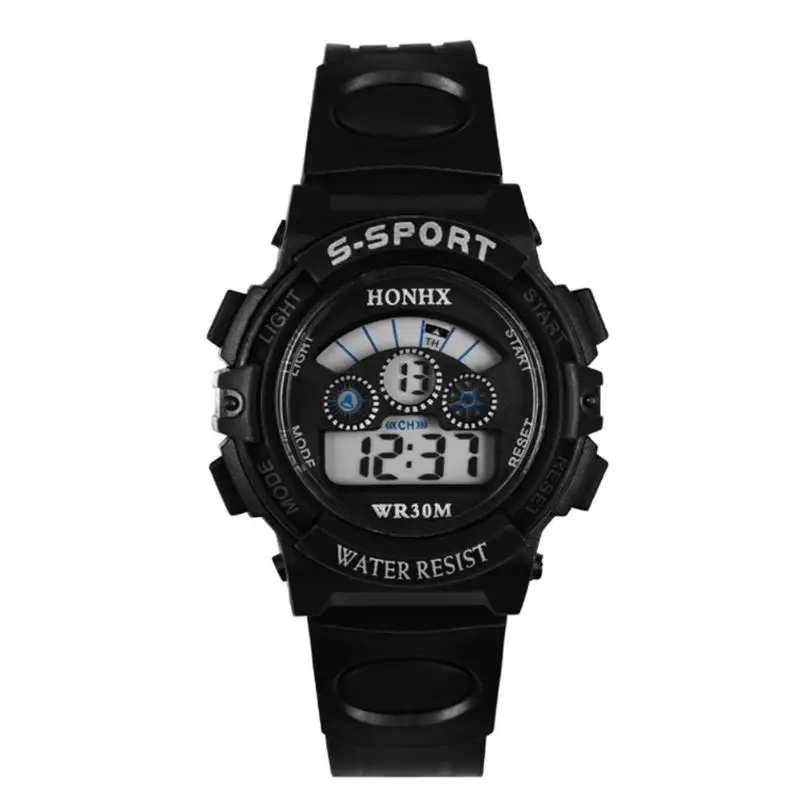 Waterproof Children Boy Multifunction Boy Digital LED Sports Waterproof Wrist Watch Kids Alarm Date Electronic Watch Gift - Цвет: Black