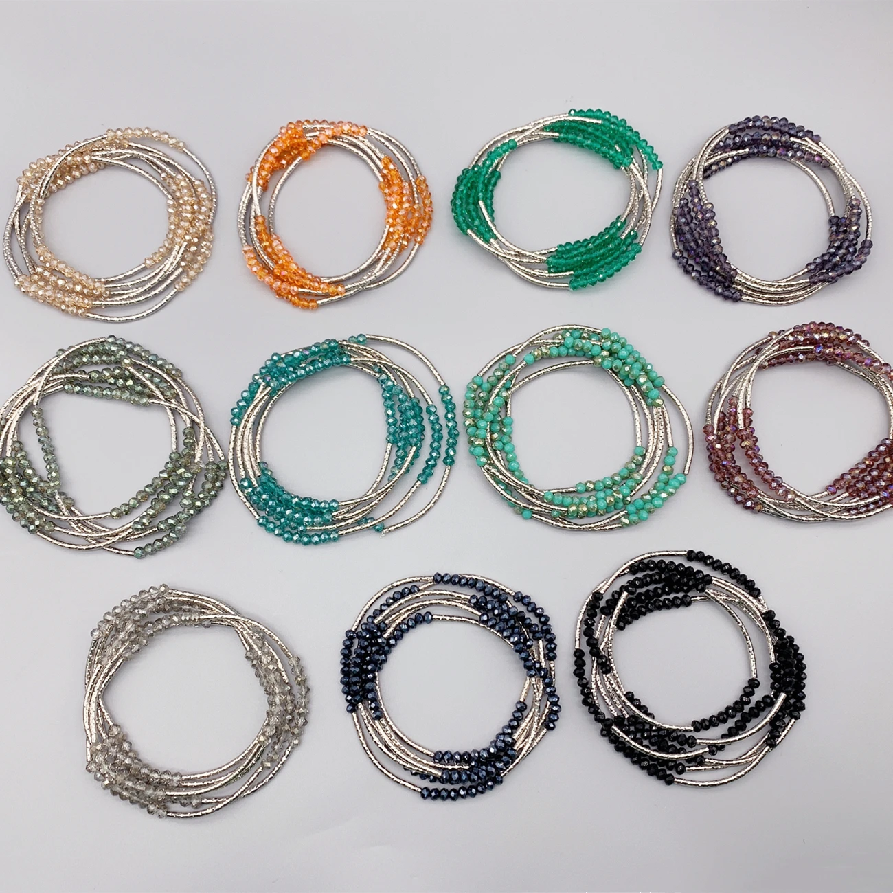 FoLisaUnique 3*4mm Crystals Bracelet For Women Girls Wrapped Around Stretchy Bracelet Stainless Steel Beads Crystals Necklace